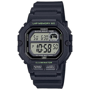 Ρολόι χρονογράφος Casio Illuminator WS-1400H-1AVEF με μαύρο καουτσούκ λουράκι, μαύρο καντράν σε τετράγωνο σχημα με ψηφιακή ένδειξη και στεγανότητα 10ATM-100Μ.